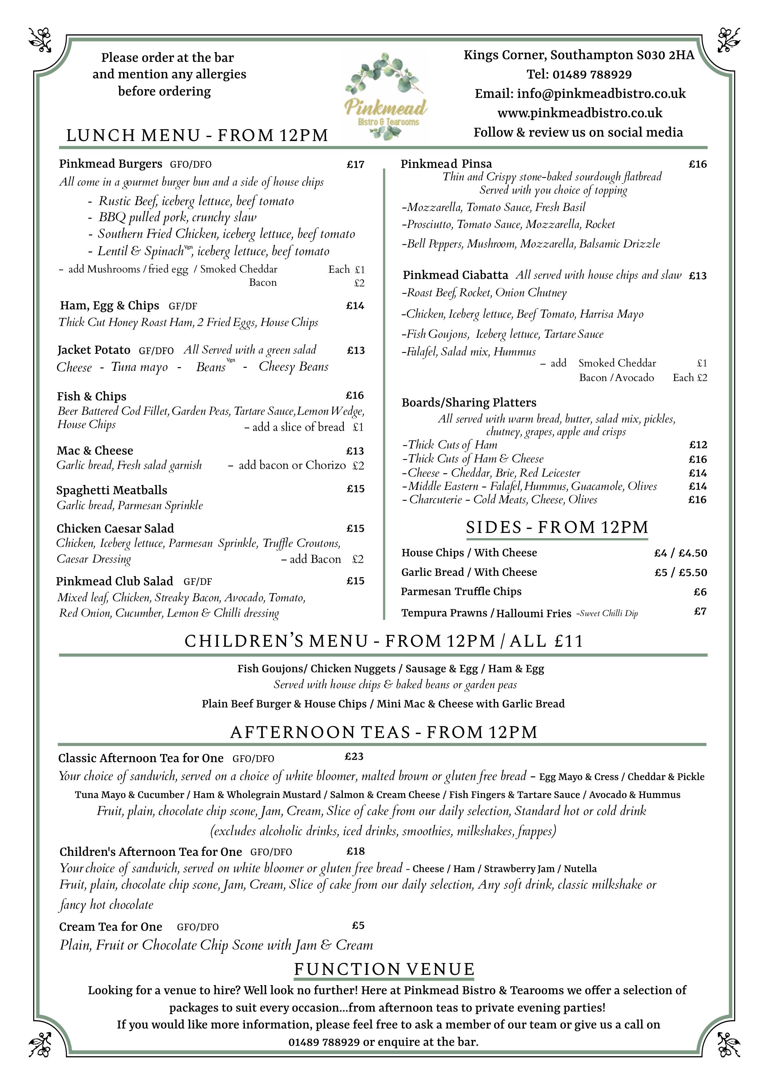 Pinkmead Bistro & Tearooms, Pinkmead Bistro southampton, best restaurant in botley, best coffee shop in southampton, cafe in southampton, Pinkmead Bistro coffee shop southampton, website of Pinkmead Bistro southampton, Pinkmead Bistro & Tearooms menu, Pinkmead Bistro menu southampton, Pinkmead Bistro Kings Corner